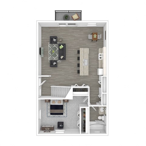a floor plan of a studio apartment with a bedroom and living room